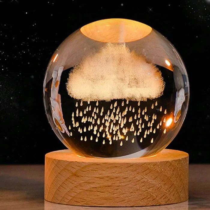 Night Light with 3D Engraved Glass Sphere and Wooden Base - view 11