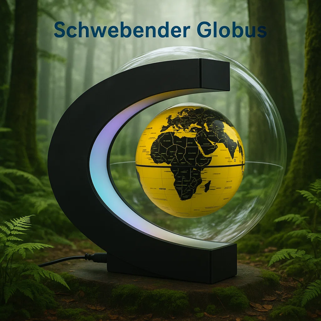 Schwebender LED-Globus mit Magnetaufhängung – Globuslampe mit C-Halter, beleuchtete Weltkarte, 4 Netzadapter EU/US/UK/AU