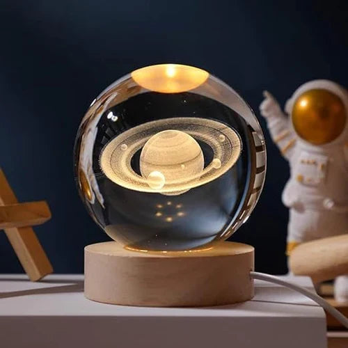 Night Light with 3D Engraved Glass Sphere and Wooden Base - view 4
