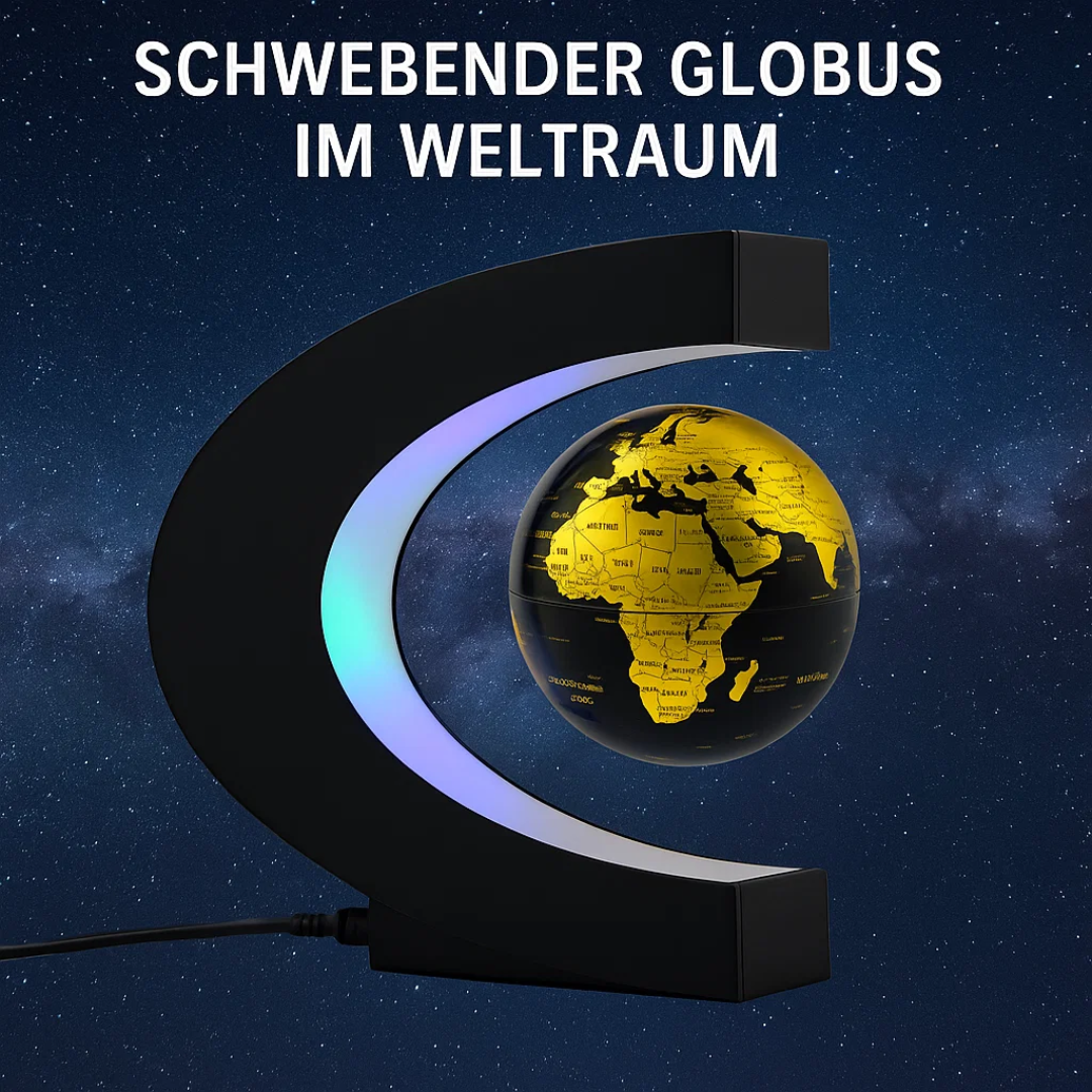 Schwebender LED-Globus mit Magnetaufhängung – Globuslampe mit C-Halter, beleuchtete Weltkarte, 4 Netzadapter EU/US/UK/AU