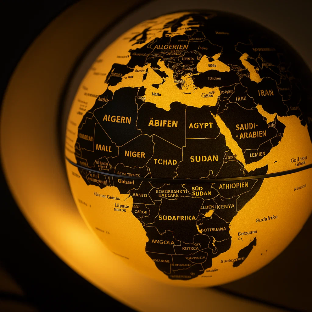 Schwebender LED-Globus mit Magnetaufhängung – Globuslampe mit C-Halter, beleuchtete Weltkarte, 4 Netzadapter EU/US/UK/AU
