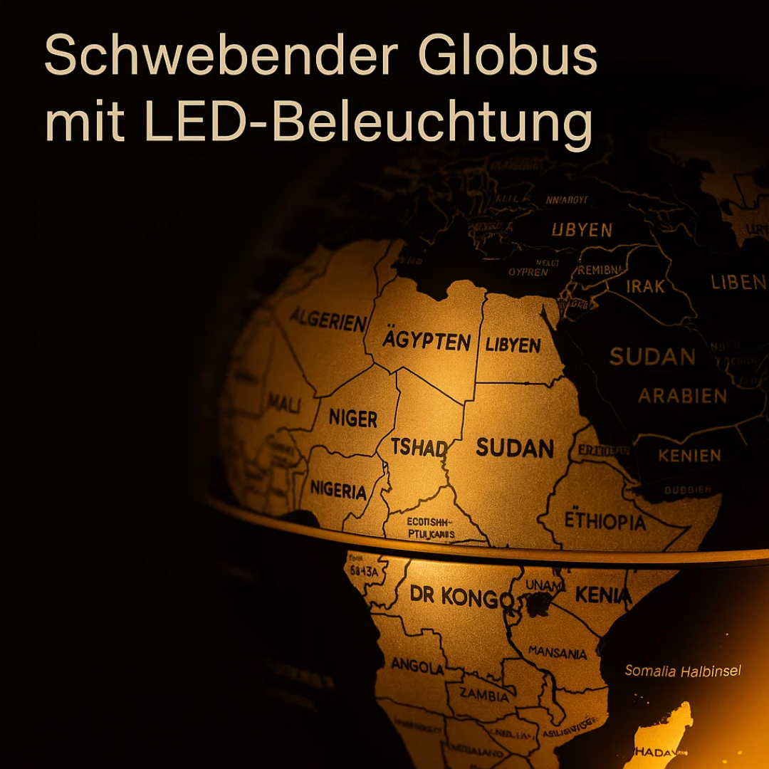 Schwebender LED-Globus mit Magnetaufhängung – Globuslampe mit C-Halter, beleuchtete Weltkarte, 4 Netzadapter EU/US/UK/AU