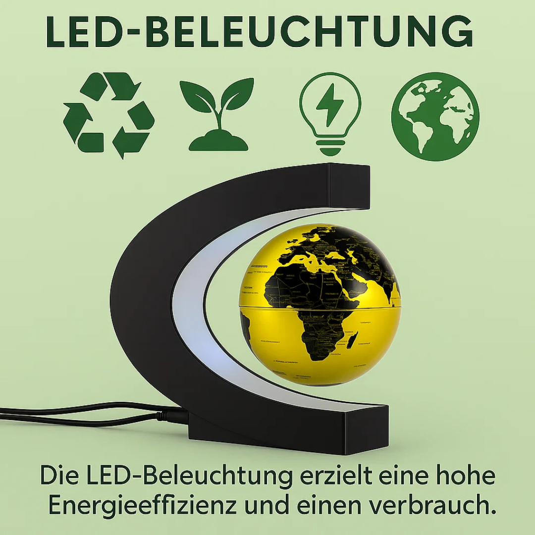 Schwebender LED-Globus mit Magnetaufhängung – Globuslampe mit C-Halter, beleuchtete Weltkarte, 4 Netzadapter EU/US/UK/AU
