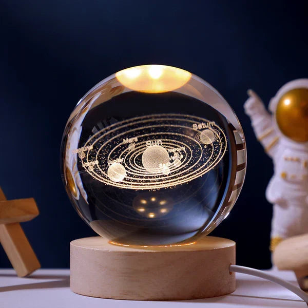 Night Light with 3D Engraved Glass Sphere and Wooden Base - view 6