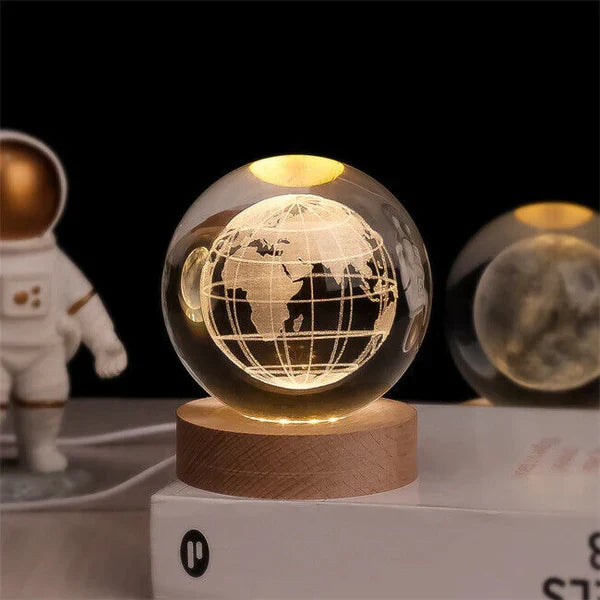 Night Light with 3D Engraved Glass Sphere and Wooden Base - view 7
