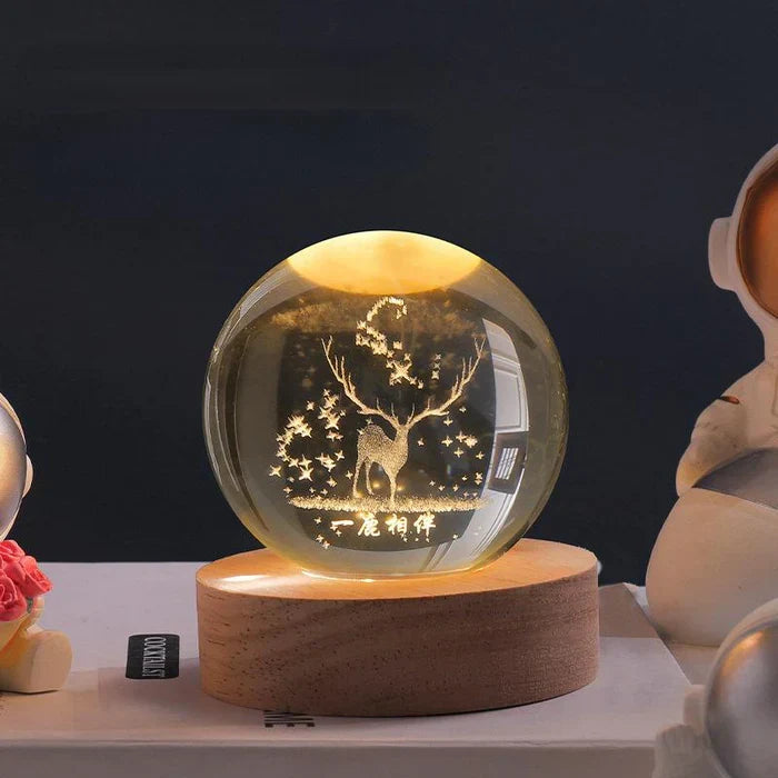 Night Light with 3D Engraved Glass Sphere and Wooden Base - view 12