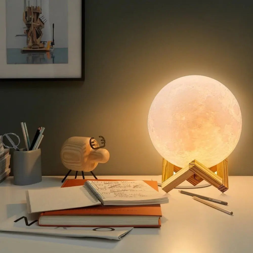 Moon Lamp with 16 Colour Touch Dimming and Wooden Stand