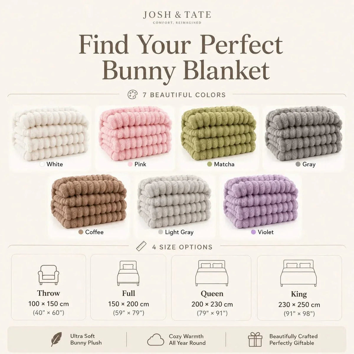 Bed Throws in Soft Ribbed Fleece, Heavy Machine-Washable Blanket