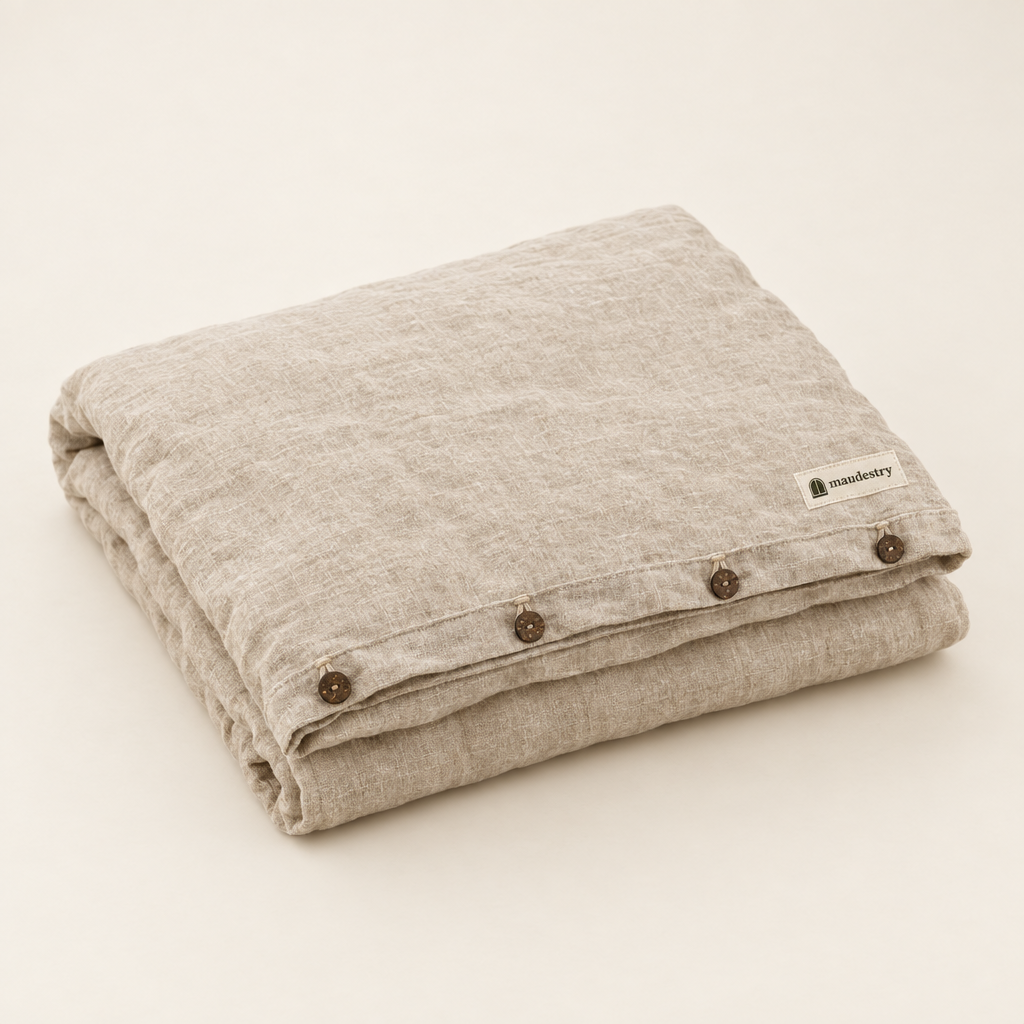Duvet Covers in Stonewashed Linen with Coconut-Shell Buttons