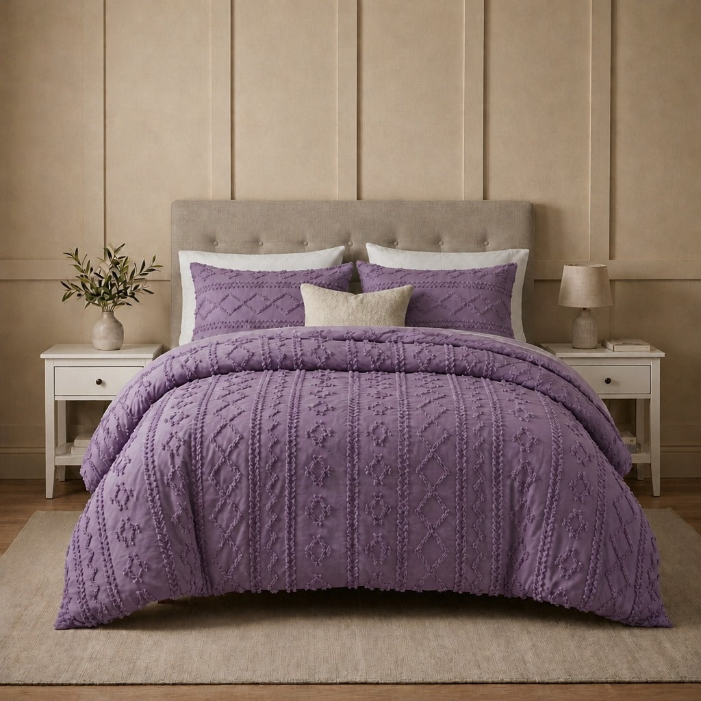 Duvet Covers with Tufted Boho Texture and Matching Pillowcases
