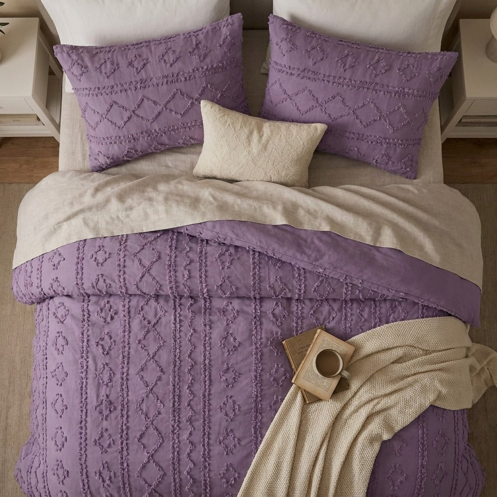 Duvet Covers with Tufted Boho Texture and Matching Pillowcases
