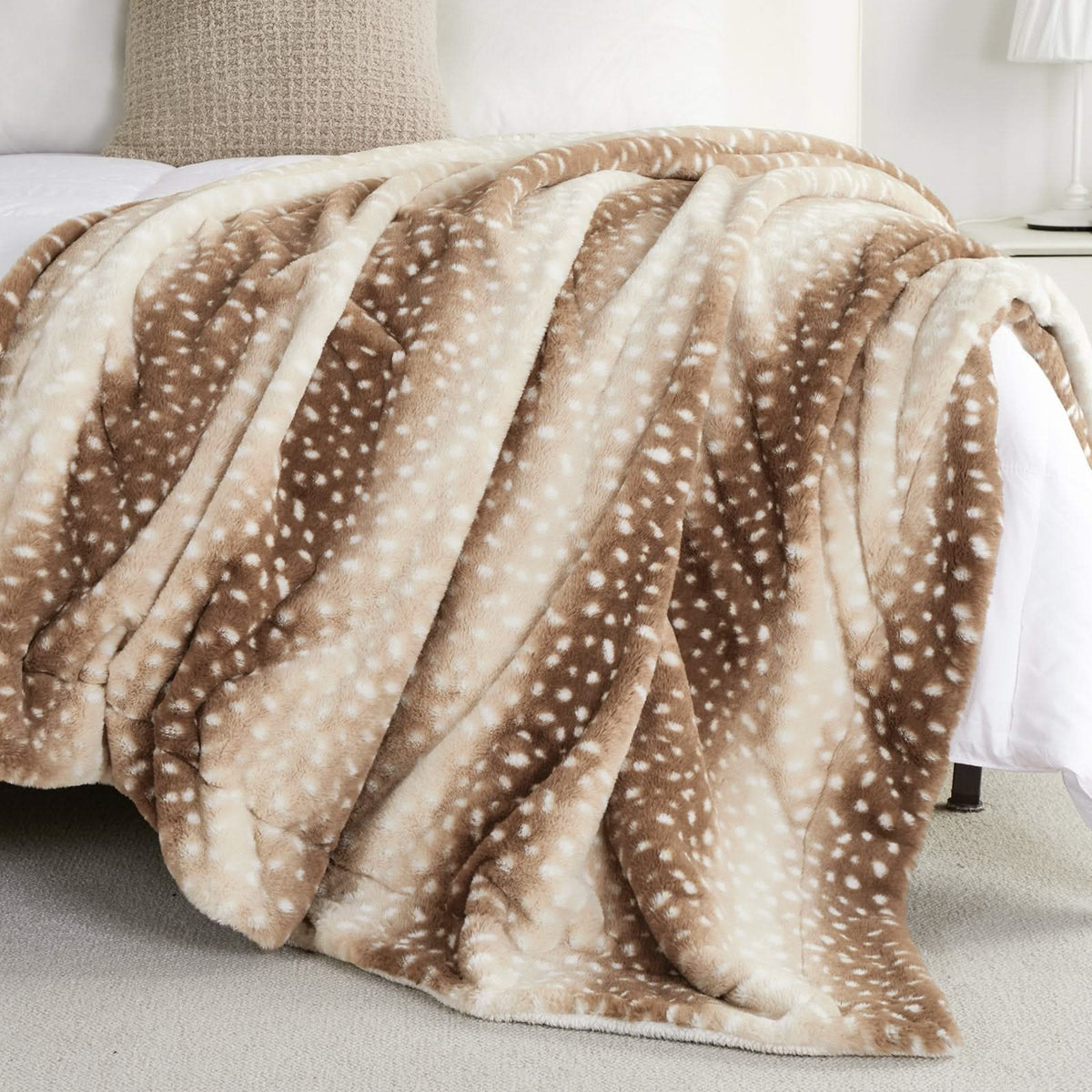 Faux Fur Throw Soft Deer Print, Machine Washable Sofa Blanket