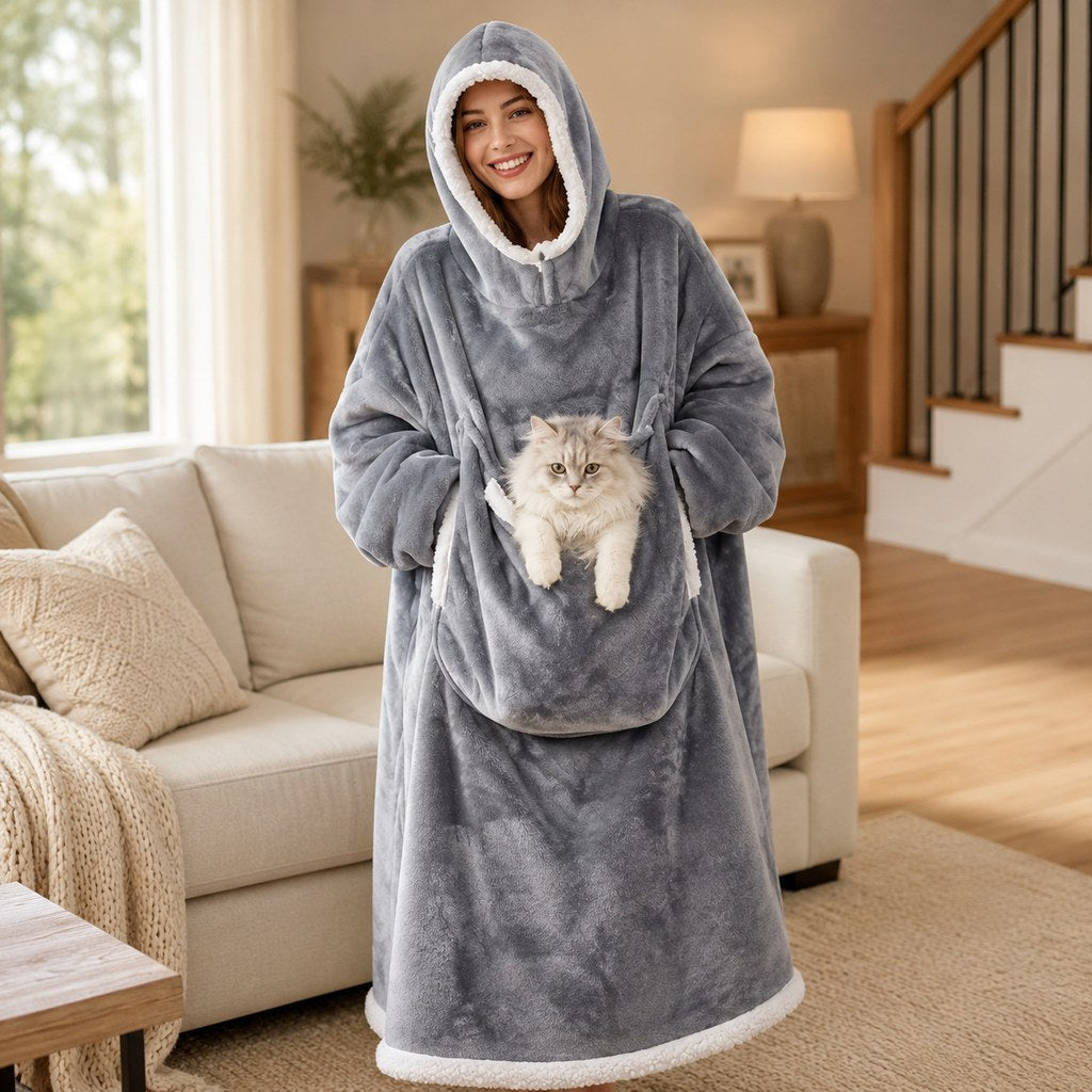 Heated Blanket Hoodie with Sherpa Lining, Oversized Pet Pouch