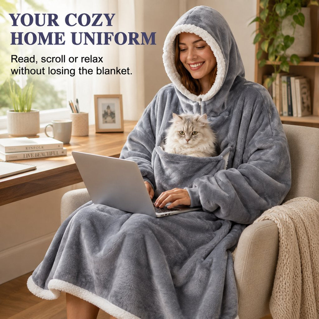 Heated Blanket Hoodie with Sherpa Lining, Oversized Pet Pouch