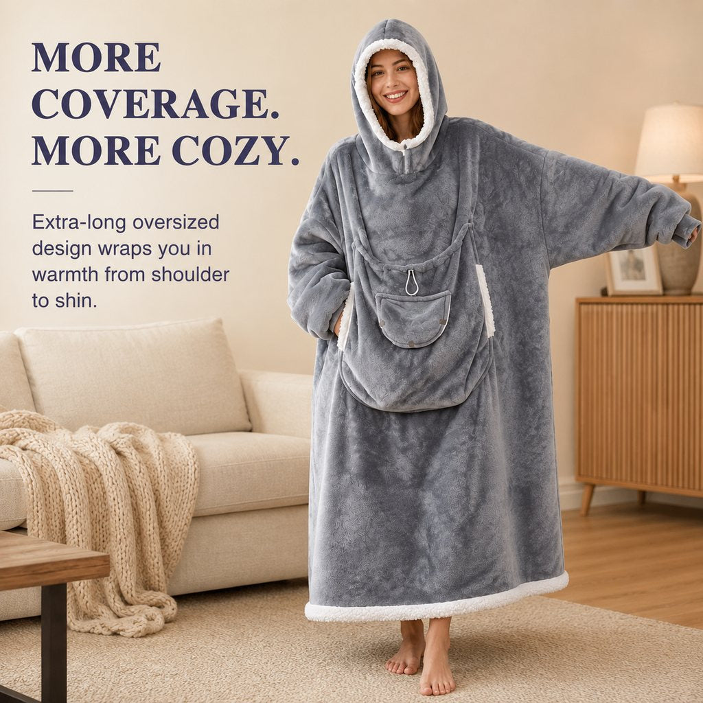 Heated Blanket Hoodie with Sherpa Lining, Oversized Pet Pouch