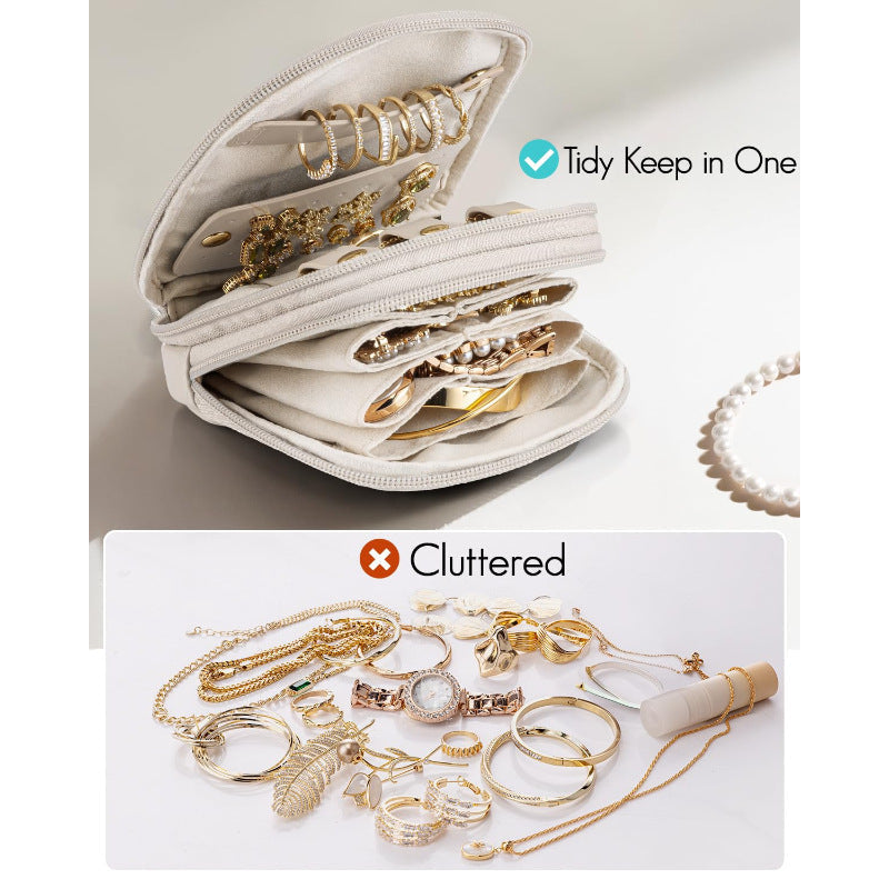 Jewellery Box Compact Travel Case with Double Zip and Compartments