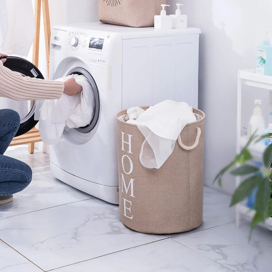 Laundry Basket in Woven Linen Look, Foldable and Breathable