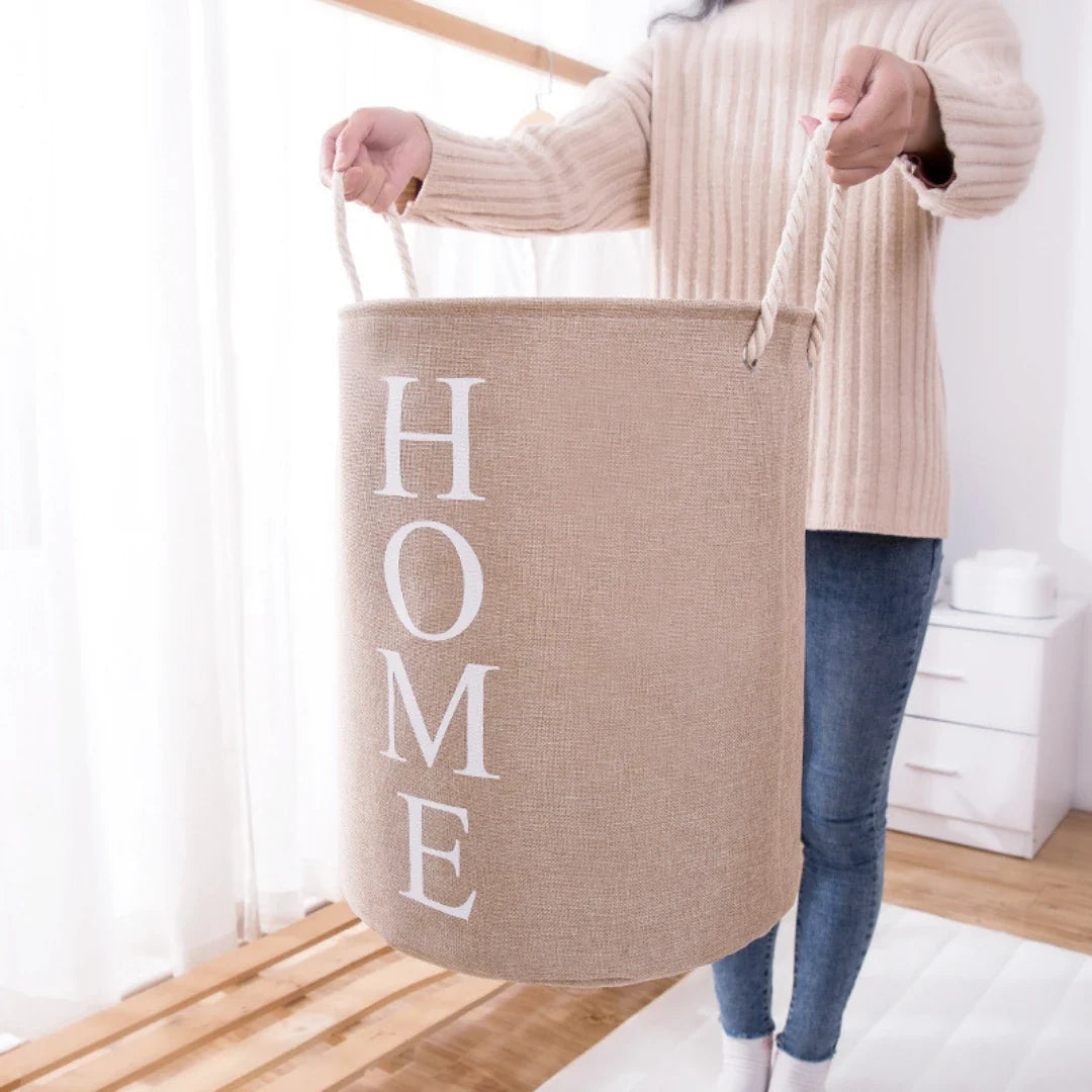 Laundry Basket in Woven Linen Look, Foldable and Breathable