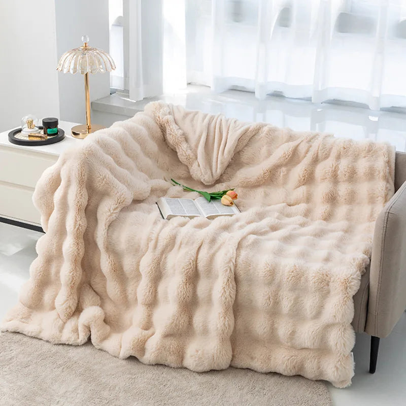 Sofa Throws in Plush Coral Fleece, Lightweight and Reversible