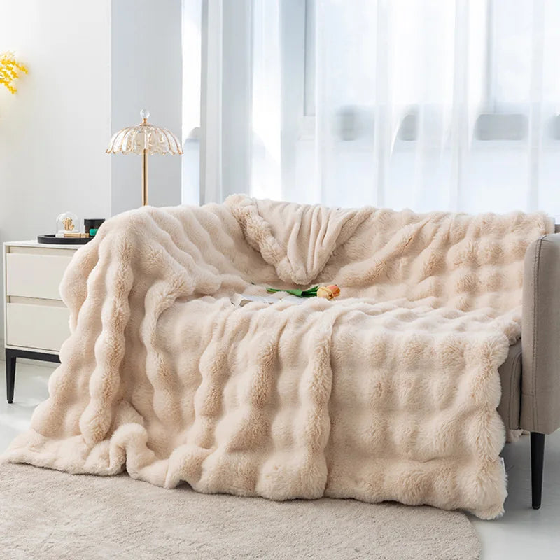 Sofa Throws in Plush Coral Fleece, Lightweight and Reversible