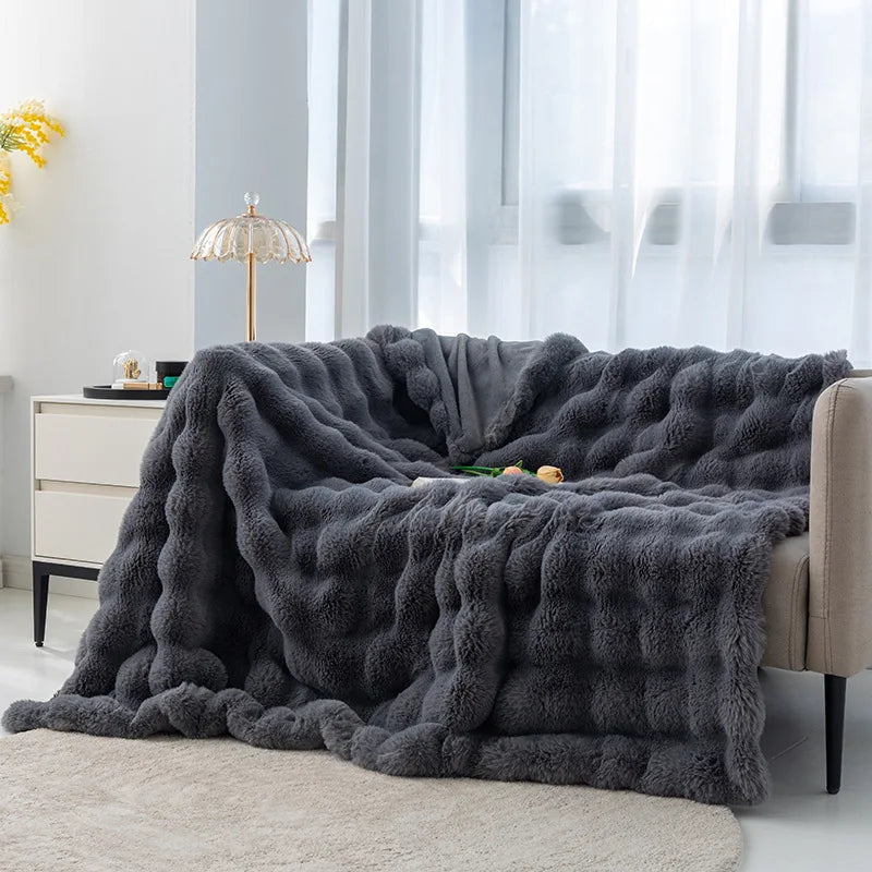 Sofa Throws in Plush Coral Fleece, Lightweight and Reversible