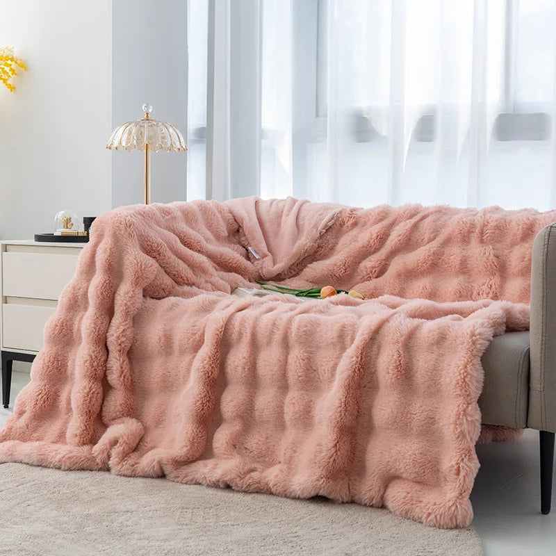 Sofa Throws in Plush Coral Fleece, Lightweight and Reversible