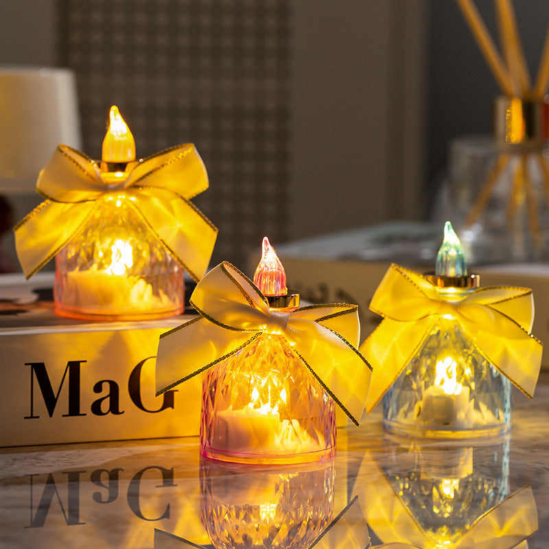 Wax Melt Burner in Decorative Glass with Bow and Diamond Pattern