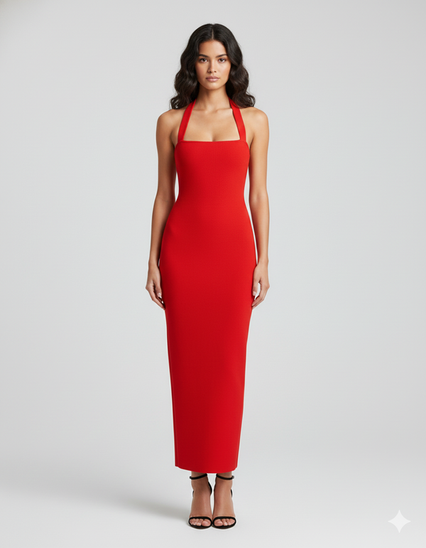 Women's Square-Neck Halter Dress With a Long Hem