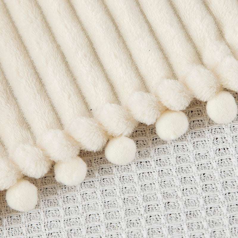 Sofa Throws in Soft Ribbed Plush with Pom-Pom Trim