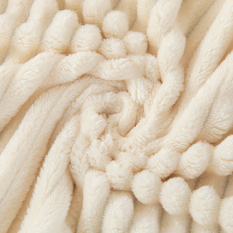 Sofa Throws in Soft Ribbed Plush with Pom-Pom Trim
