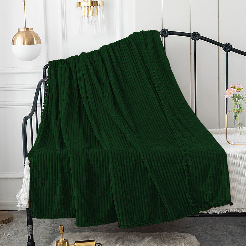 Sofa Throws in Soft Ribbed Plush with Pom-Pom Trim