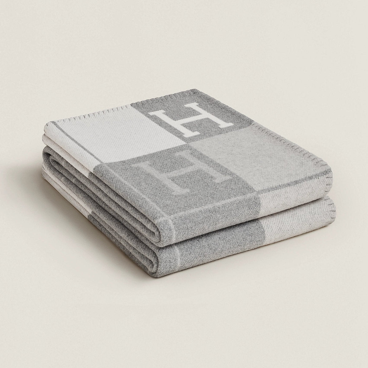 Wool Blanket with Cashmere, Warm Two-Tone Block Pattern Throw