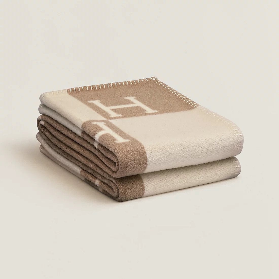 Wool Blanket with Cashmere, Warm Two-Tone Block Pattern Throw
