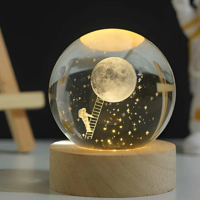 Night Light with 3D Engraved Glass Sphere and Wooden Base - view 10