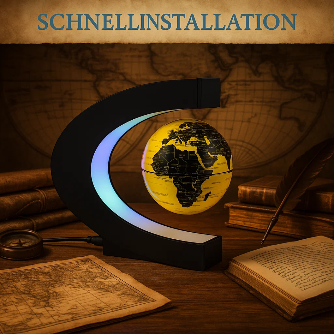 Schwebender LED-Globus mit Magnetaufhängung – Globuslampe mit C-Halter, beleuchtete Weltkarte, 4 Netzadapter EU/US/UK/AU