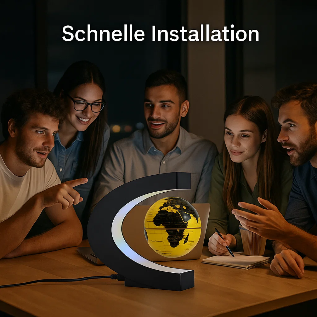 Schwebender LED-Globus mit Magnetaufhängung – Globuslampe mit C-Halter, beleuchtete Weltkarte, 4 Netzadapter EU/US/UK/AU