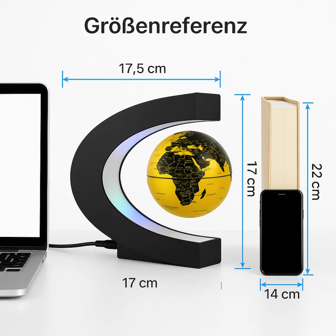 Schwebender LED-Globus mit Magnetaufhängung – Globuslampe mit C-Halter, beleuchtete Weltkarte, 4 Netzadapter EU/US/UK/AU