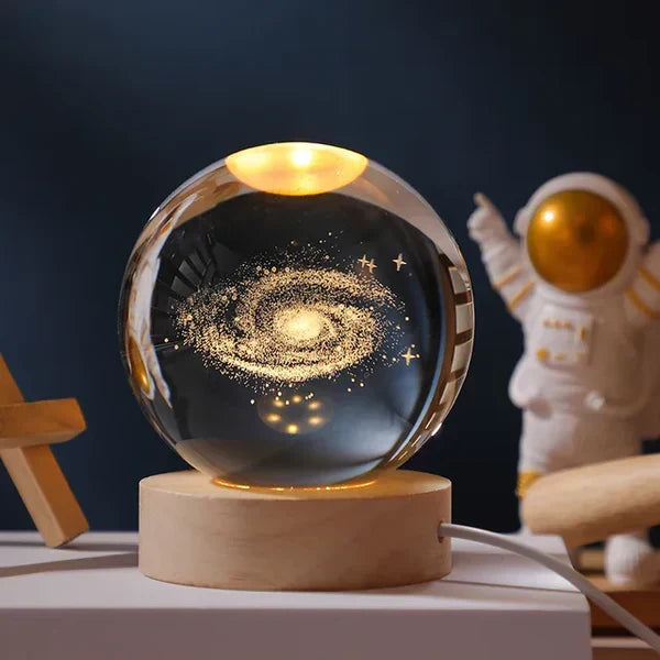 Night Light with 3D Engraved Glass Sphere and Wooden Base - view 5