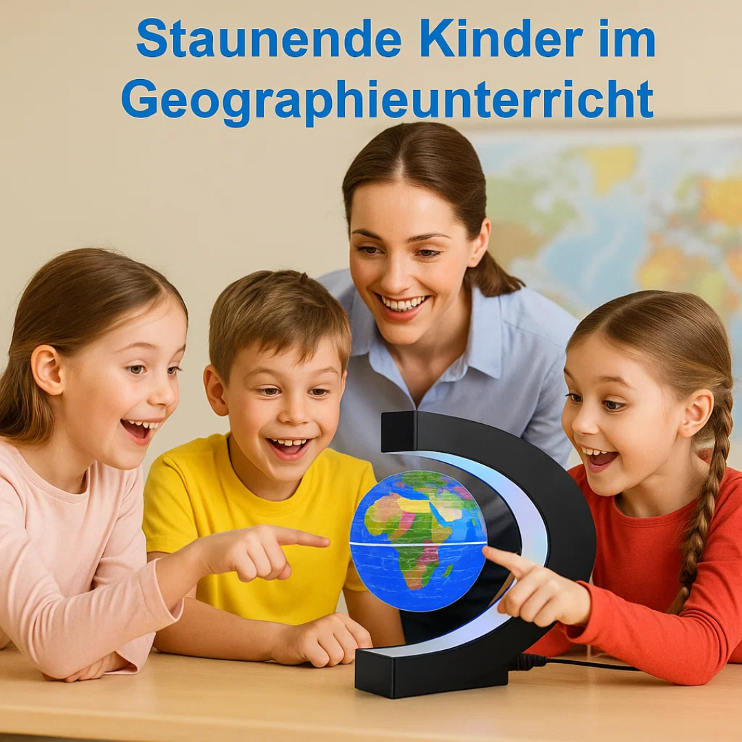 Schwebender LED-Globus mit Magnetaufhängung – Globuslampe mit C-Halter, beleuchtete Weltkarte, 4 Netzadapter EU/US/UK/AU