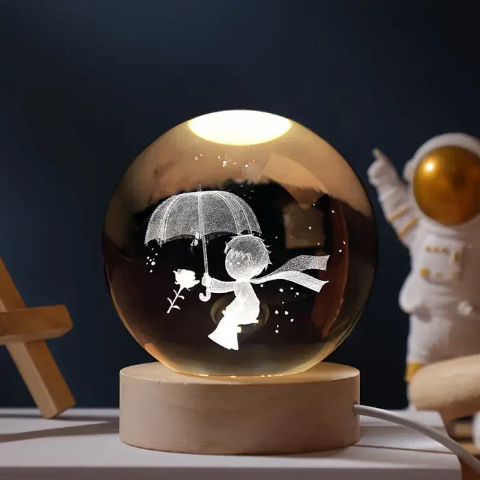 Night Light with 3D Engraved Glass Sphere and Wooden Base - view 8