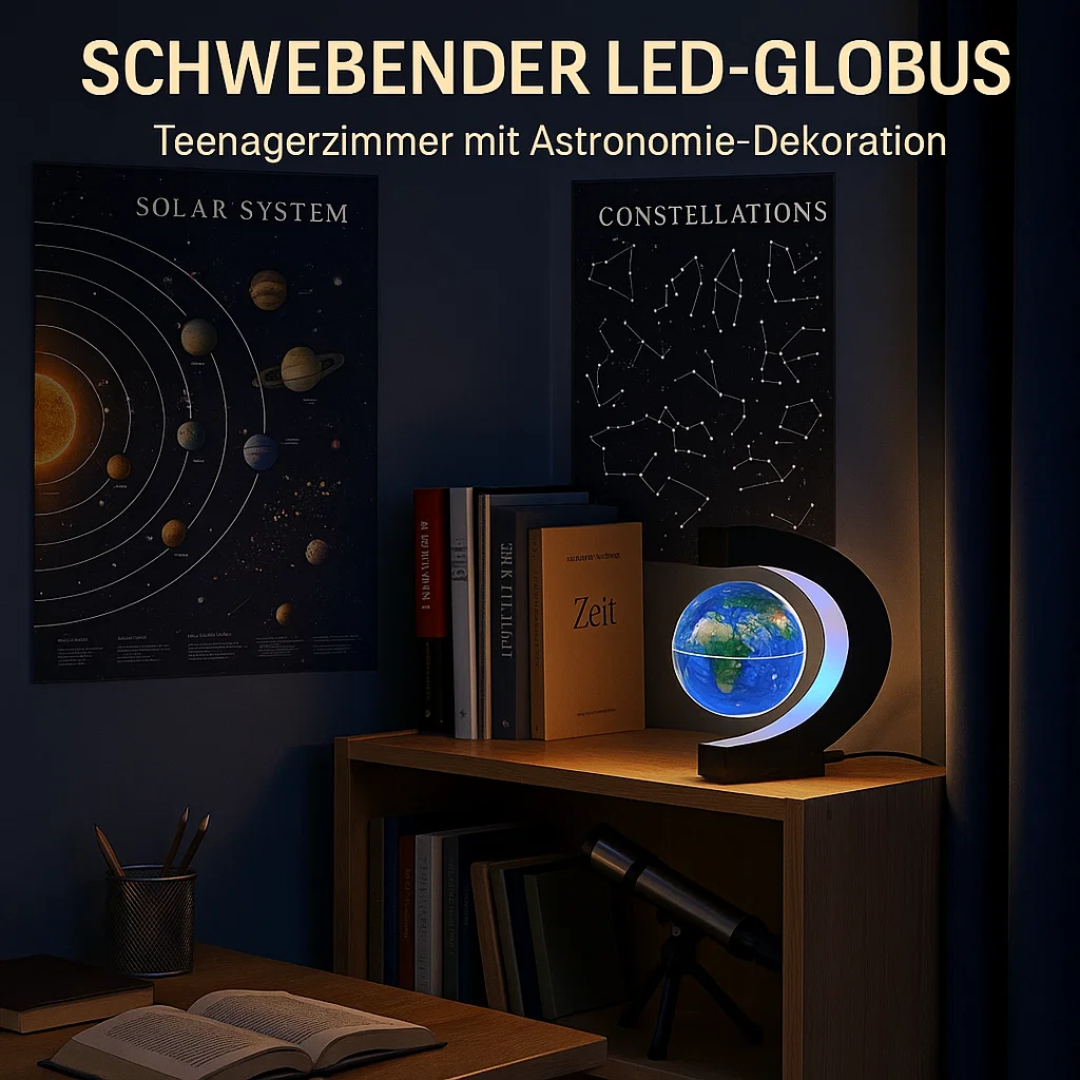 Schwebender LED-Globus mit Magnetaufhängung – Globuslampe mit C-Halter, beleuchtete Weltkarte, 4 Netzadapter EU/US/UK/AU