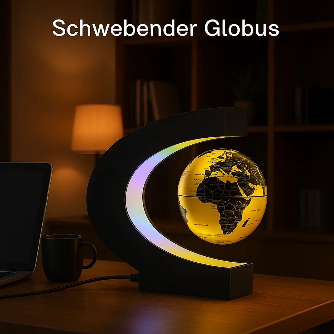 Schwebender LED-Globus mit Magnetaufhängung – Globuslampe mit C-Halter, beleuchtete Weltkarte, 4 Netzadapter EU/US/UK/AU
