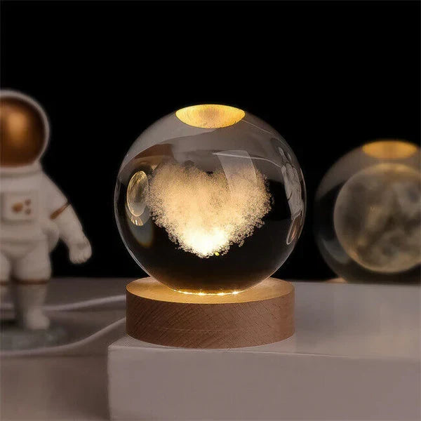 Night Light with 3D Engraved Glass Sphere and Wooden Base - view 9