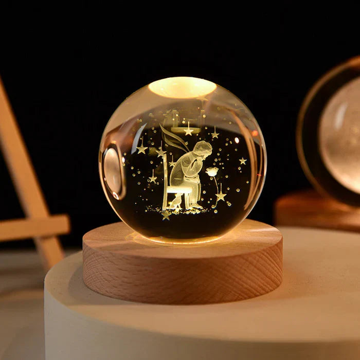 Night Light with 3D Engraved Glass Sphere and Wooden Base - view 13