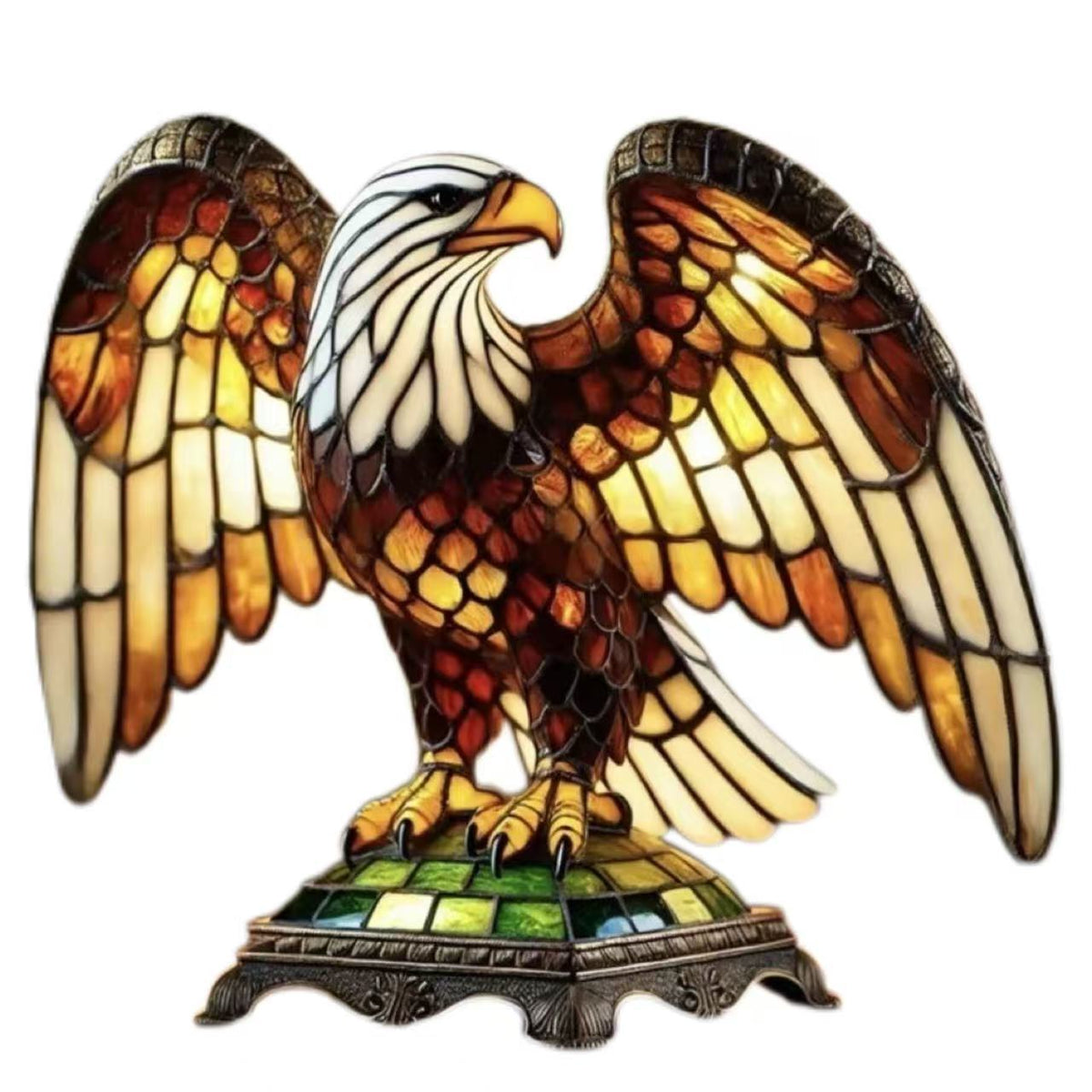 Glass Table Lamp with Eagle Design and Metal Base