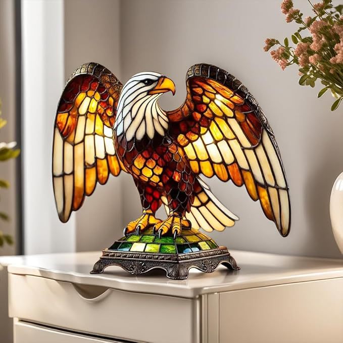 Glass Table Lamp with Eagle Design and Metal Base - view 2