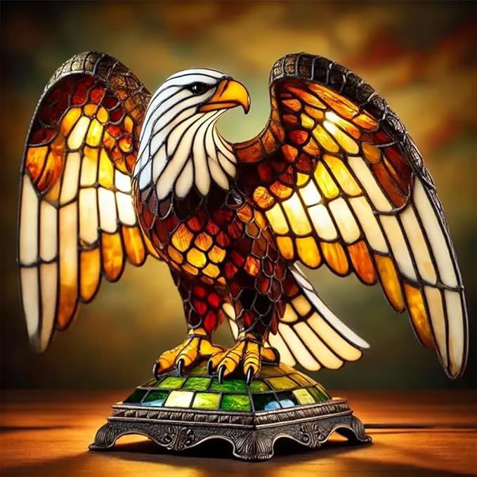 Glass Table Lamp with Eagle Design and Metal Base - view 4
