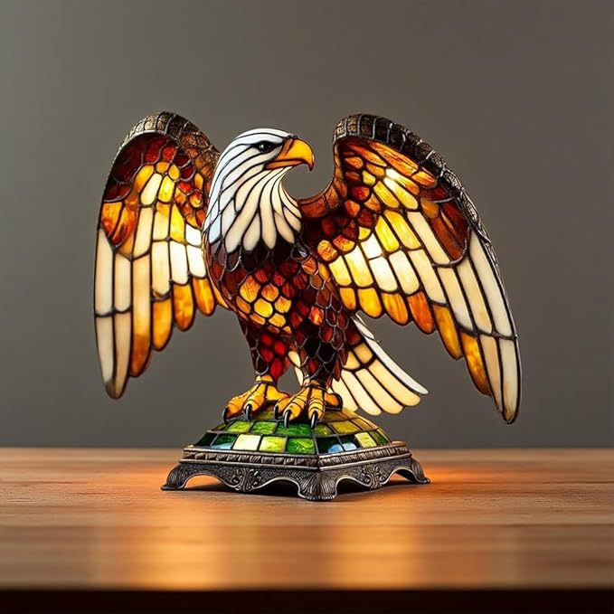 Glass Table Lamp with Eagle Design and Metal Base - view 3