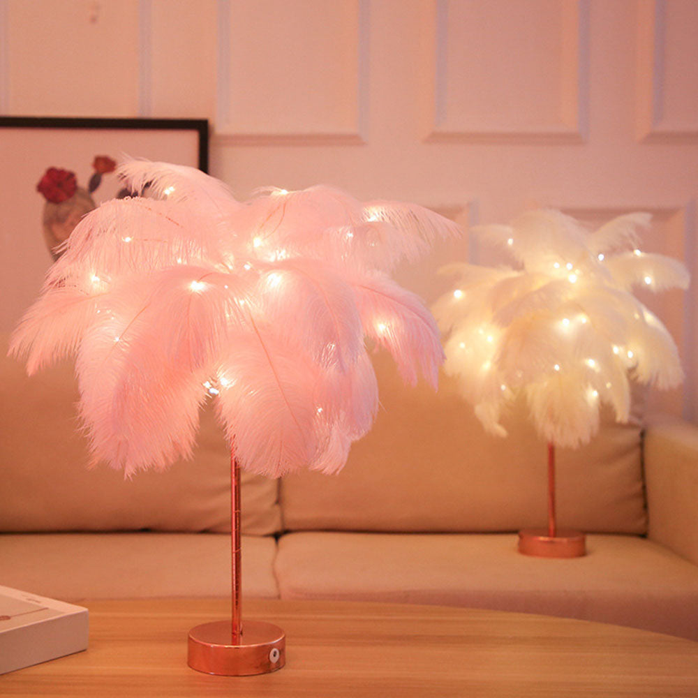 Feather Lamp with Rose Gold Base and Battery or USB Power - view 2