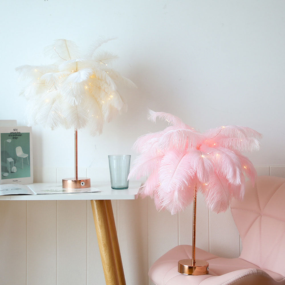 Feather Lamp with Rose Gold Base and Battery or USB Power - view 4